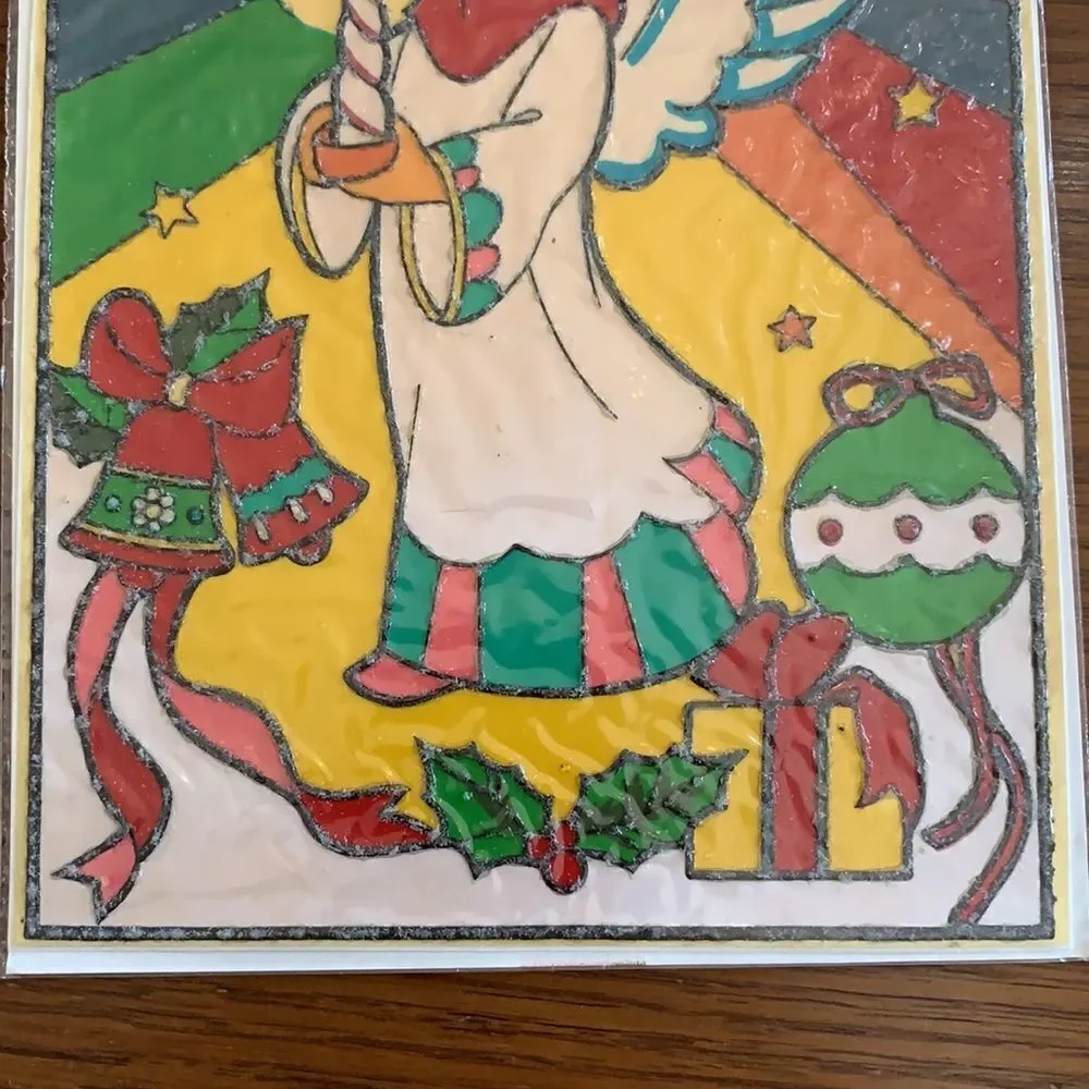 Vtg 70s instant stained glass Christmas‎ scene in packaging